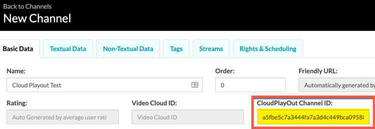 Saisir l'ID de chaîne Cloud Playout