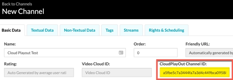 Saisissez l'identifiant de la chaîne Cloud Playout