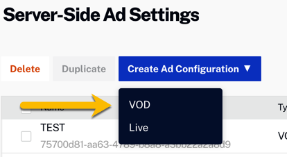 Créer une configuration d'annonce VOD