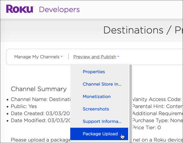 Menu déroulant de téléchargement de package