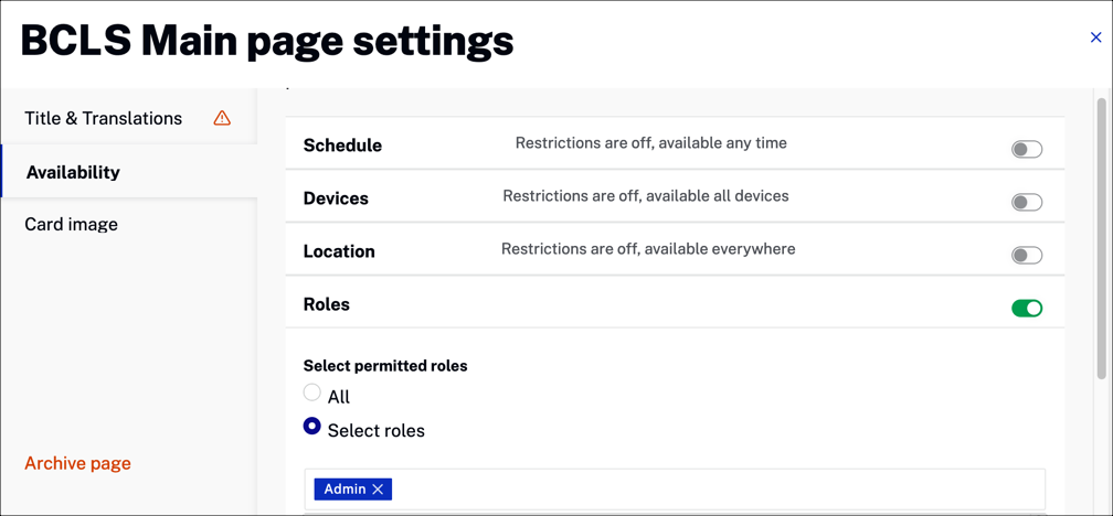 Sélectionner les rôles de la page